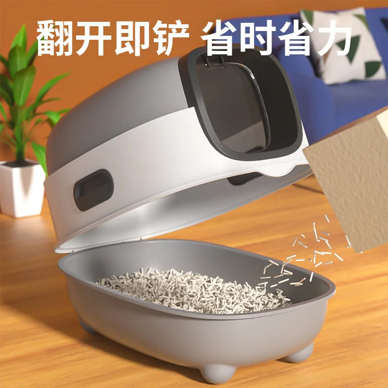 Extra-large fully enclosed cat litter box with anti-splash function, sterilization and deodorization, suitable for pets.