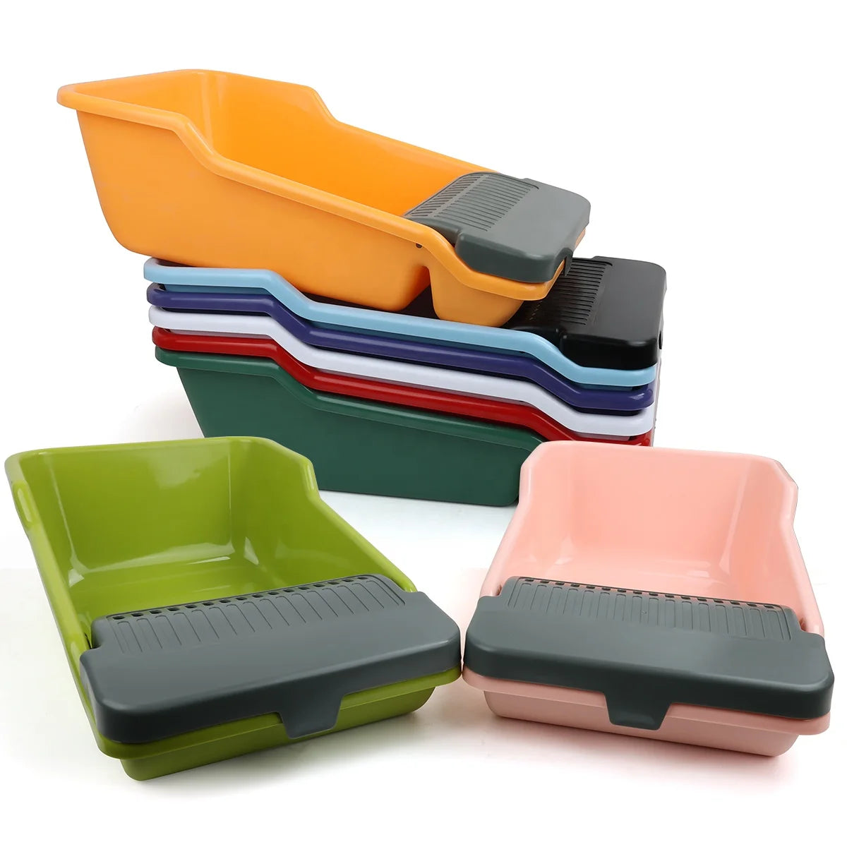 Cat Litter Box, Large Semi-enclosed Cat Toilet, Plastic Large Space, High Fence Cat Litter Box, Pet Supplies