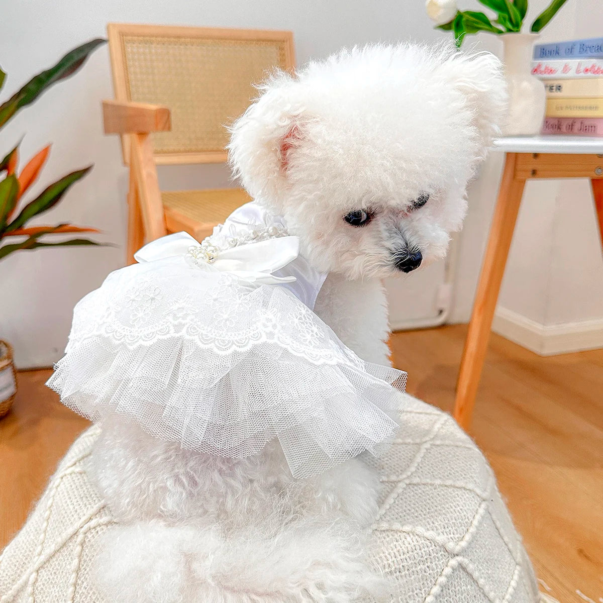 Pearlescent Wedding Dress Pet Clothes Dog Cat Anti-hair Loss Summer White Bow Princess Dress