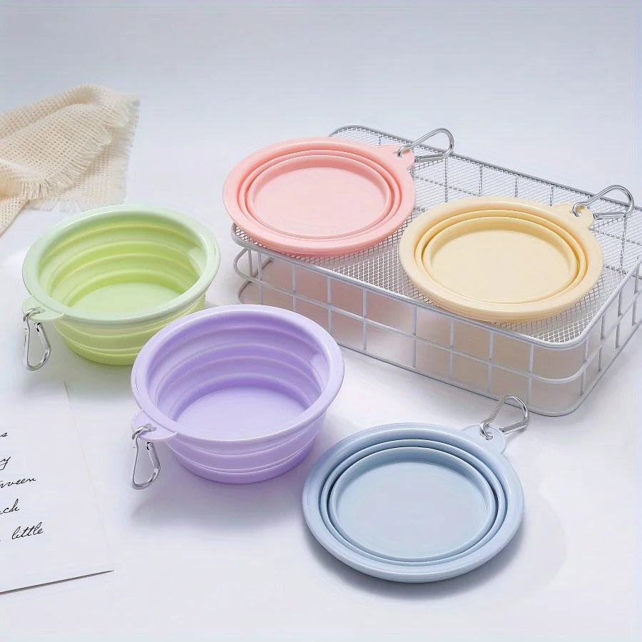 Pet Portable Foldable Bowl for Outdoor, Hanging Pet Drinking Water Feeding Silicone Bowl, Can be Used for Cats and Dogs