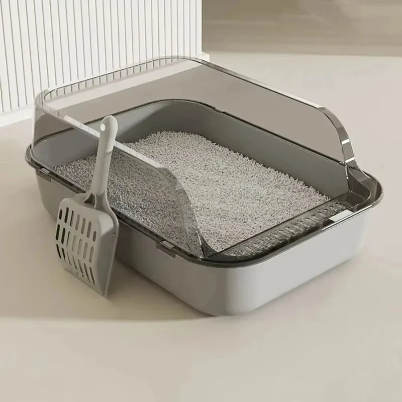 Cat Litter Box with Cat Litter Spatula Semi-enclosed Sandbox for Cats Rabbit Small Animals Cat Tray Kittens Litter Bedpans