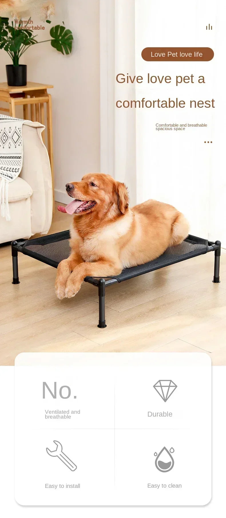 Pet Camping Bed Elevated Bed for Dogs Folding Puppy Camping Bed Cat House Portable Removable Washable Puppy Beds Dog Hammock