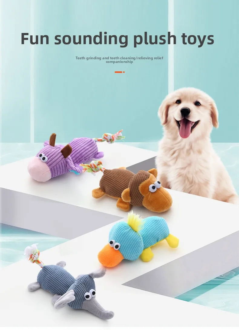 Plush Squeaky Dog Toys with Knotted Tails Soft Animal Chew Toys for Puppies Teething Safe Fun Interactive Play Pet Molar Toy