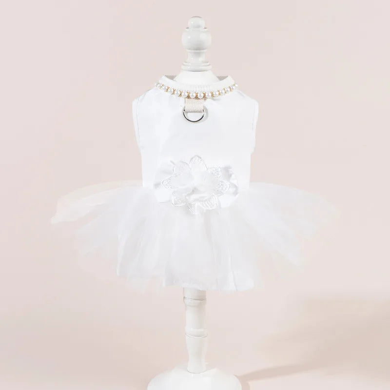 Pet Wedding Clothing Cat Spring Summer Thin White Retro Flower Dress Princess Wedding Dress Suitable for Small and Medium Dogs