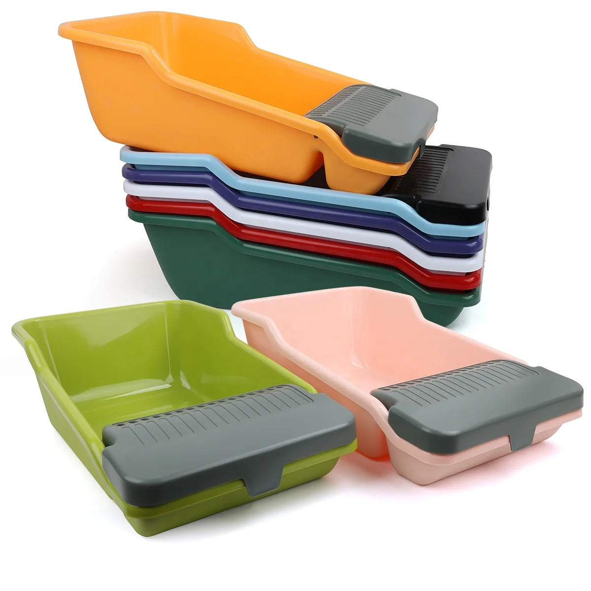 Cat Litter Box, Large Semi-enclosed Cat Toilet, Plastic Large Space, High Fence Cat Litter Box, Pet Supplies