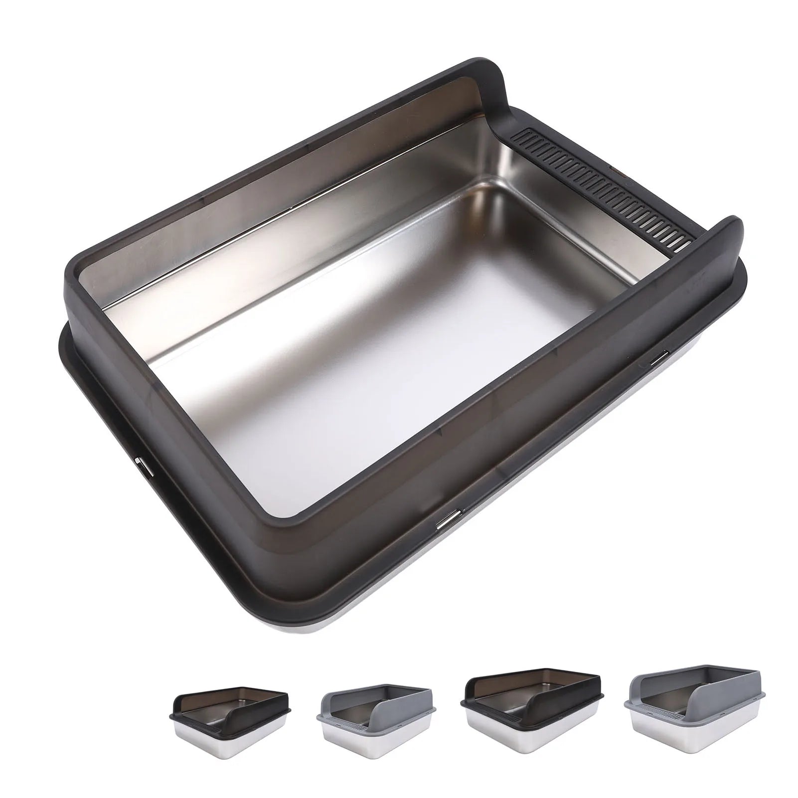 Stainless Steel Litter Box Anti Splashing Odorless Easy to Clean High Sides Semi Enclosed Cat Litter Box with Lid for Large Cats