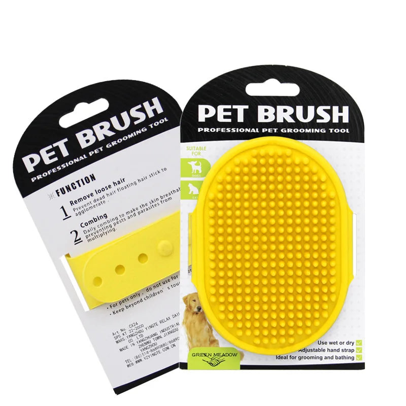 Dog Grooming Glove, Pet Bath Brush with Adjustable Ring Handle, Rubber Massage Grooming Comb for Short Haired Dogs Cats