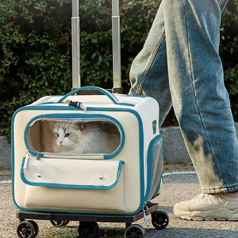 Cat Carrier Bag Pet Trolley Case Small Dog Luggage Bags Portable Cat Backpack Pushable Shoulder/portable/diagonal Bag Detachable