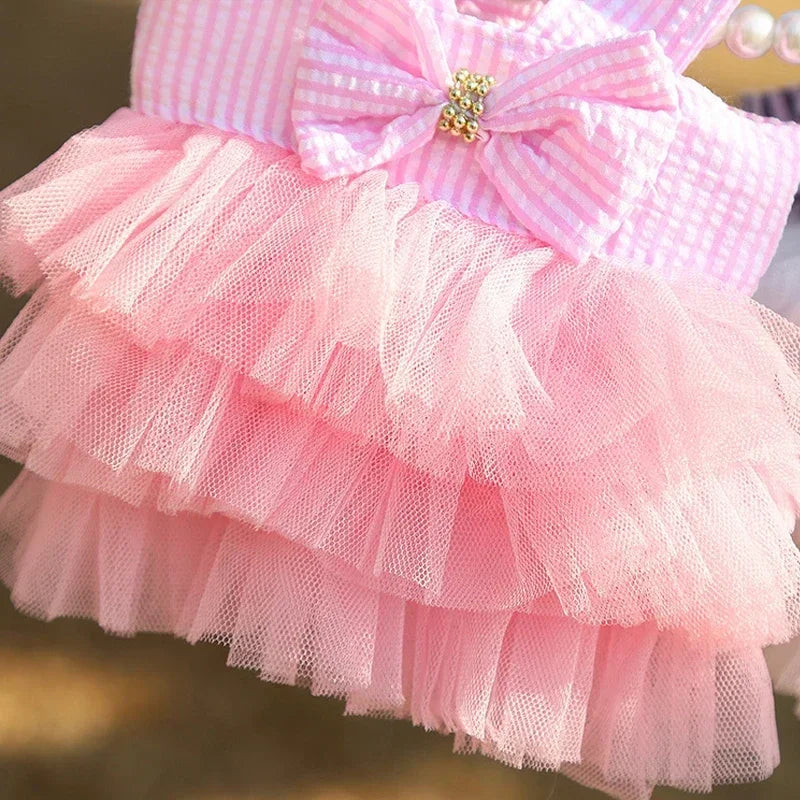 Dog Summer Dress Pet Cat New Pink Tulle Dress Girl Jean Dress Skirt Puppy Go Out Clothes For Small Medium Dogs