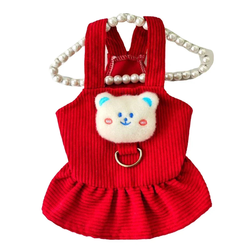 Pet Dog Dress Clothes Corduroy Vest Small Dog Puppy Cat Skirt Autumn Winter Pet Cute Costume Pet Clothes Coat Bear Dresses