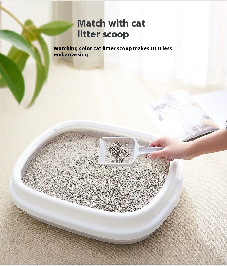 Oval Kitten Litter Box with High Walls - Thickened PP Semi-Enclosed Design Anti-Scatter Tray for Baby Cats Easy Clean