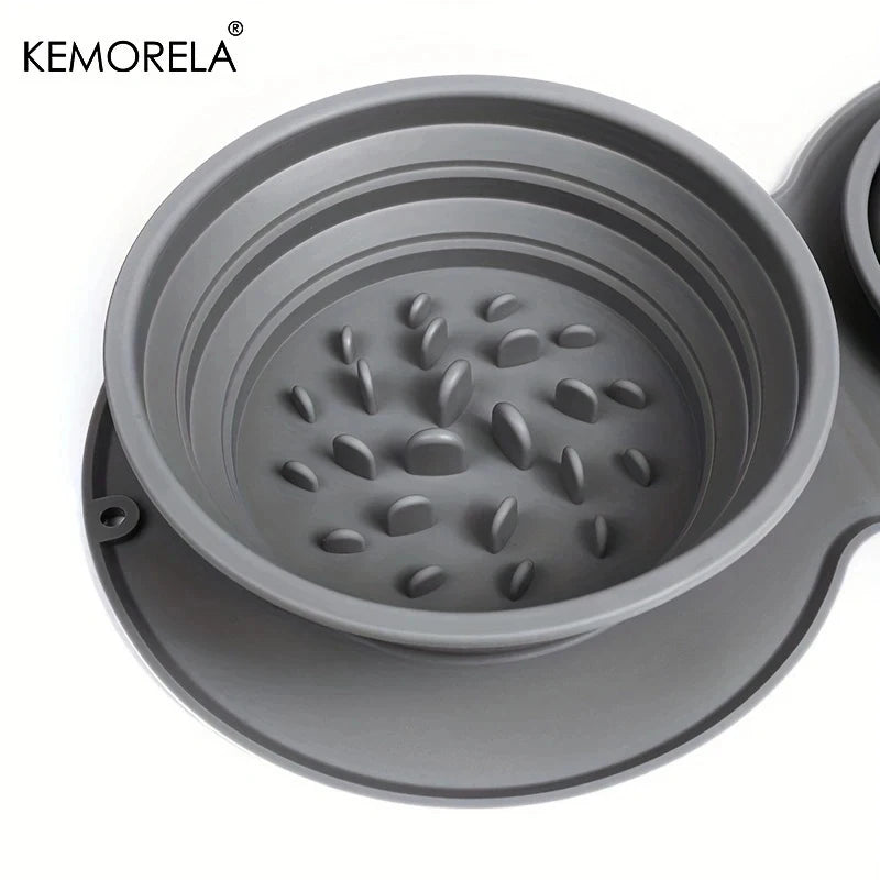 Dog Portable Bowl Outdoor Pet Food Double Bowls Foldable Non-Slip Anti-Choking Slowly Feed Silicone Cat Travel Bowl Pet Supplies