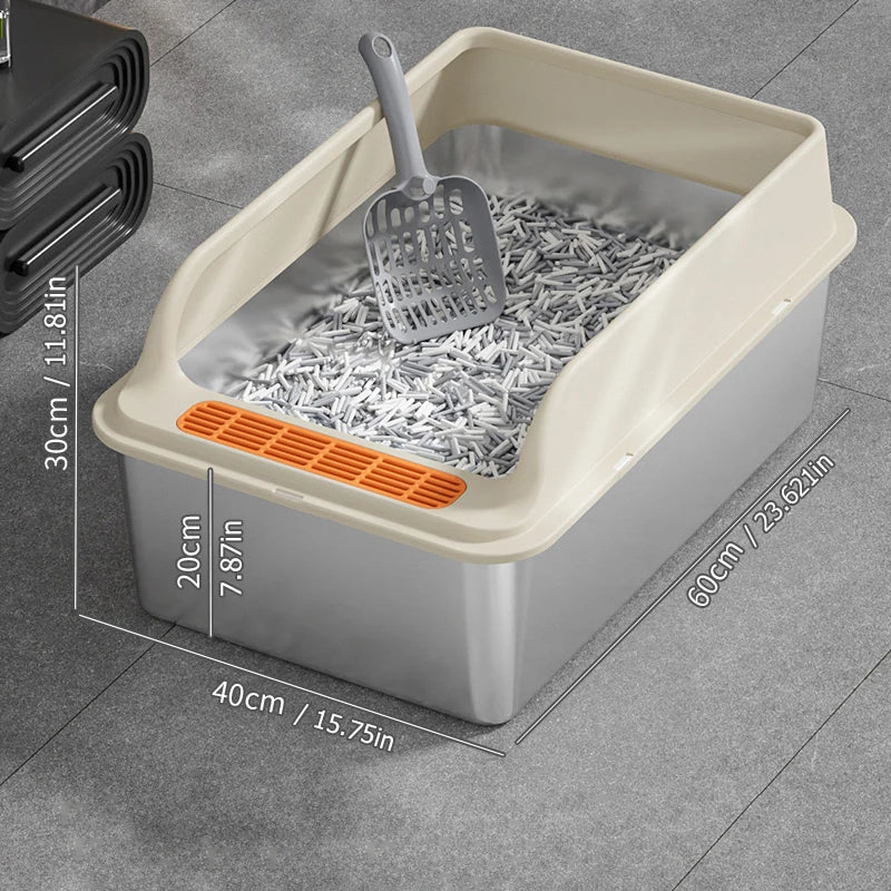 Large stainless steel cat litter box  High edge design  Leak proof  Non stick  Rust proof  Easy to clean Perfect for cats
