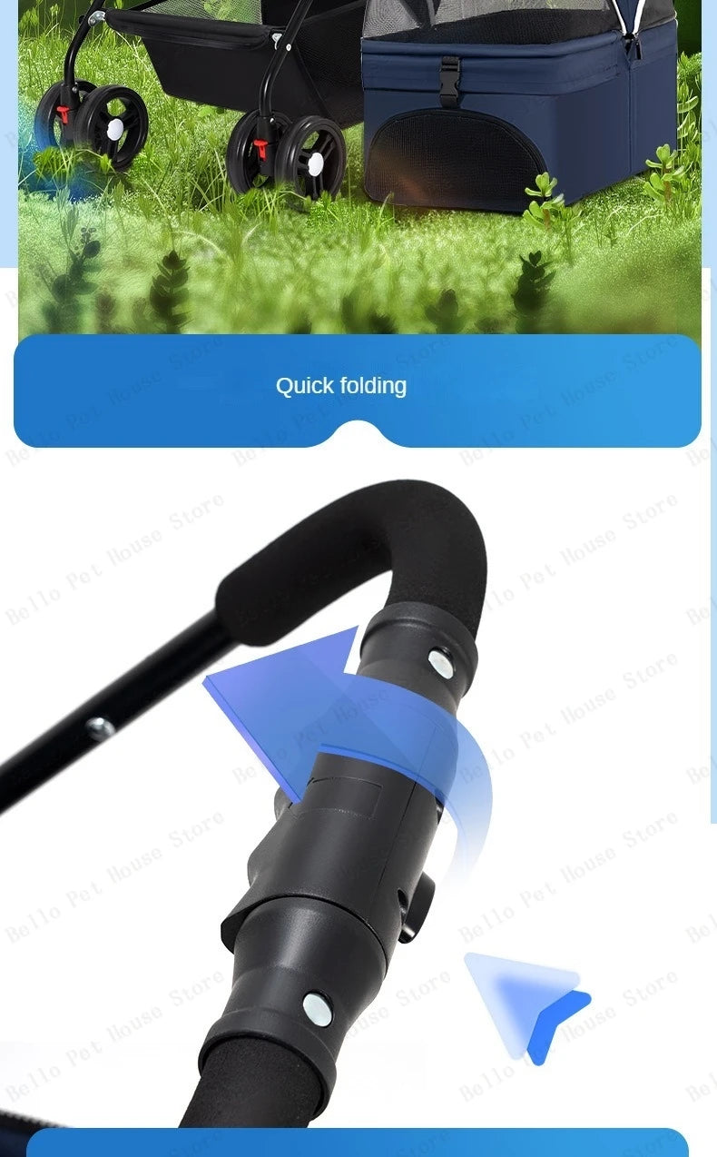 Portable Outdoor Pet Stroller Foldable and Separable Travel Pet Stroller Large Basket Pet Bag Cat and Dog Supplies