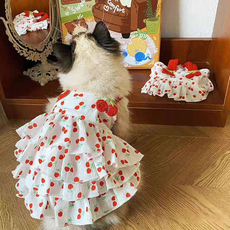 Pet Dress for Dogs & Cats - Layered Cake Style Printed Clothes, Small Medium Breed Apparel, Adorable Summer Outfit