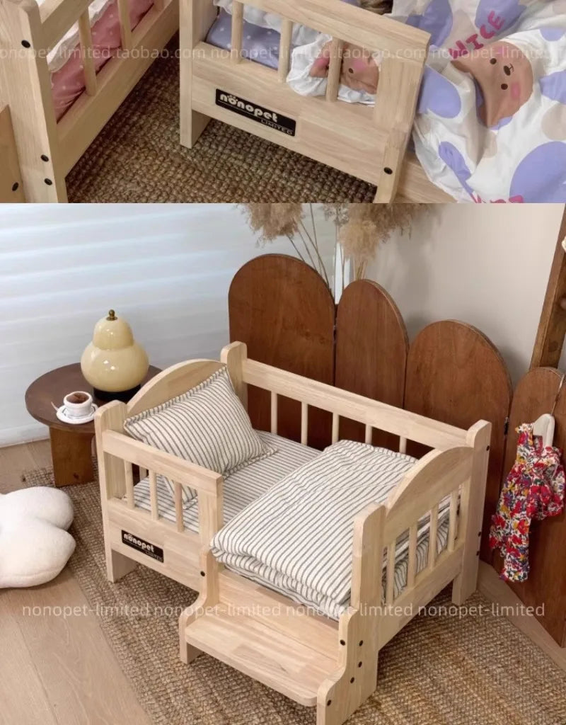 Pet Bed Moisture-proof Solid Wood Fence Cat Dog Nests Canvas Detachable Washpad Household Pet Furniture Supplies Decoration Beds