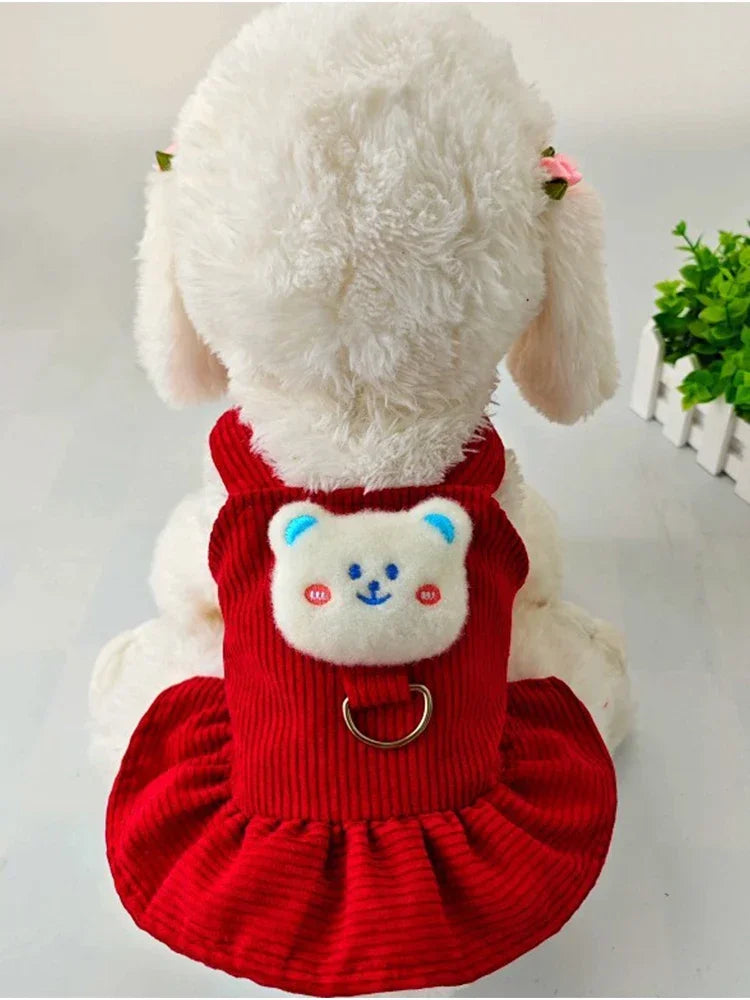 Pet Dog Dress Clothes Corduroy Vest Small Dog Puppy Cat Skirt Autumn Winter Pet Cute Costume Pet Clothes Coat Bear Dresses