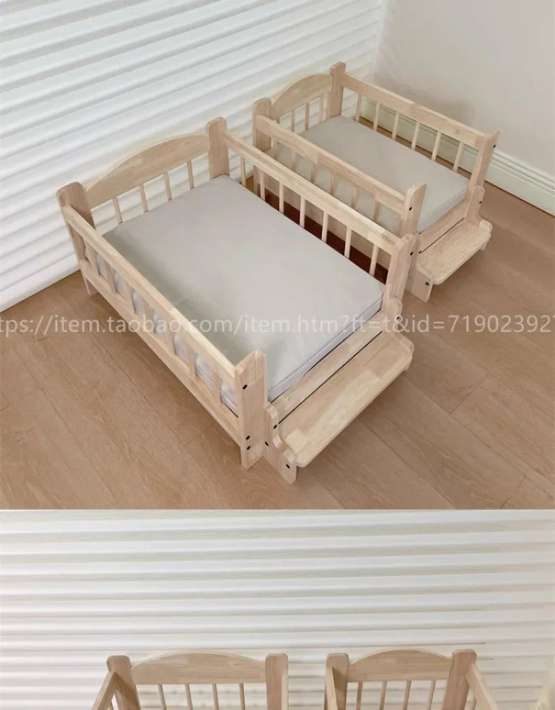 Pet Bed Moisture-proof Solid Wood Fence Cat Dog Nests Canvas Detachable Washpad Household Pet Furniture Supplies Decoration Beds