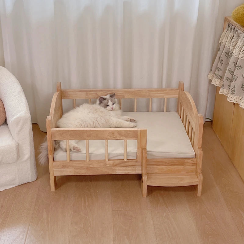 Pet Bed Moisture-proof Solid Wood Fence Cat Dog Nests Canvas Detachable Washpad Household Pet Furniture Supplies Decoration Beds