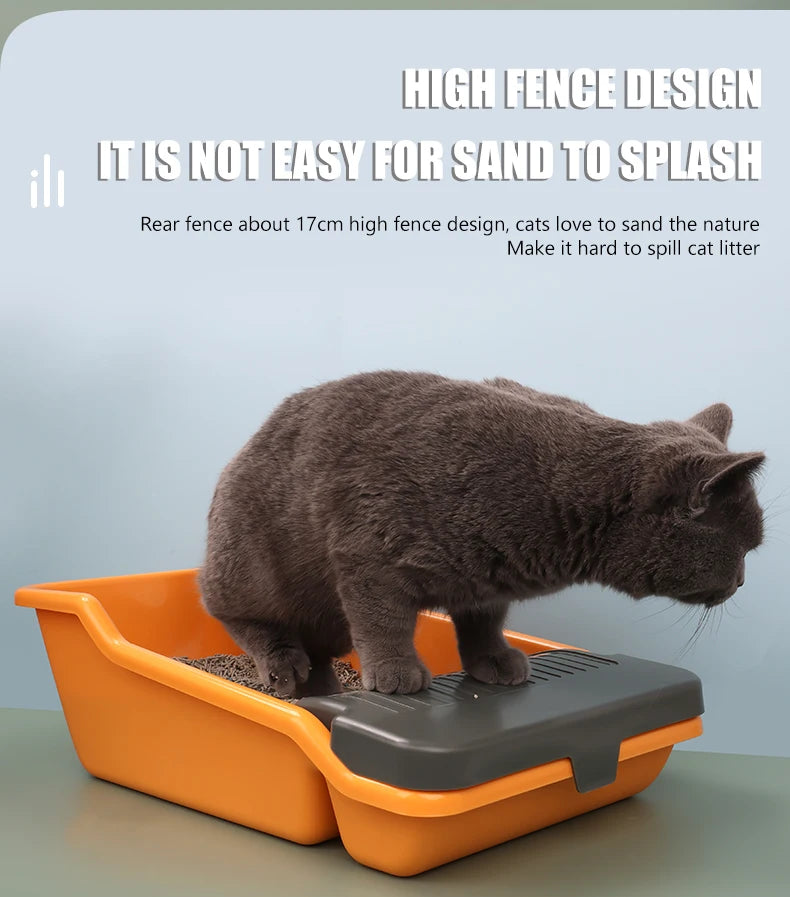Cat Litter Box, Large Semi-enclosed Cat Toilet, Plastic Large Space, High Fence Cat Litter Box, Pet Supplies