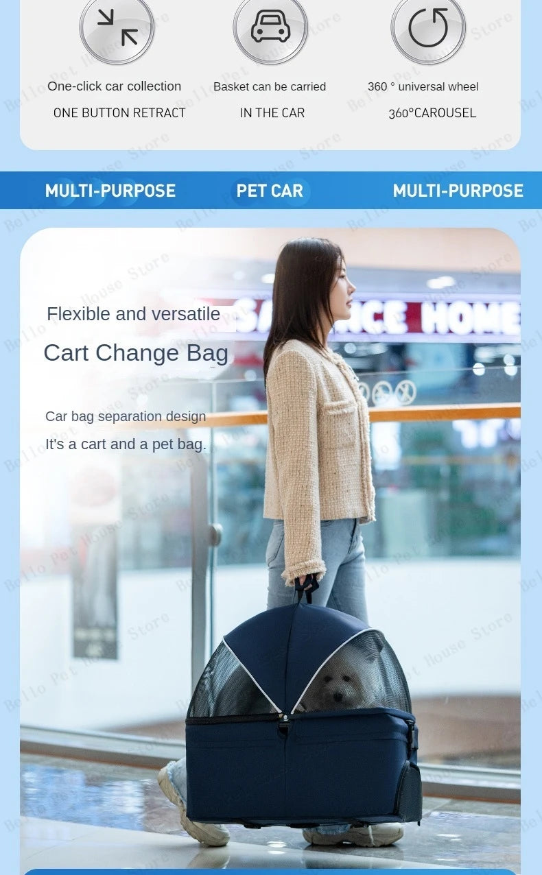 Portable Outdoor Pet Stroller Foldable and Separable Travel Pet Stroller Large Basket Pet Bag Cat and Dog Supplies