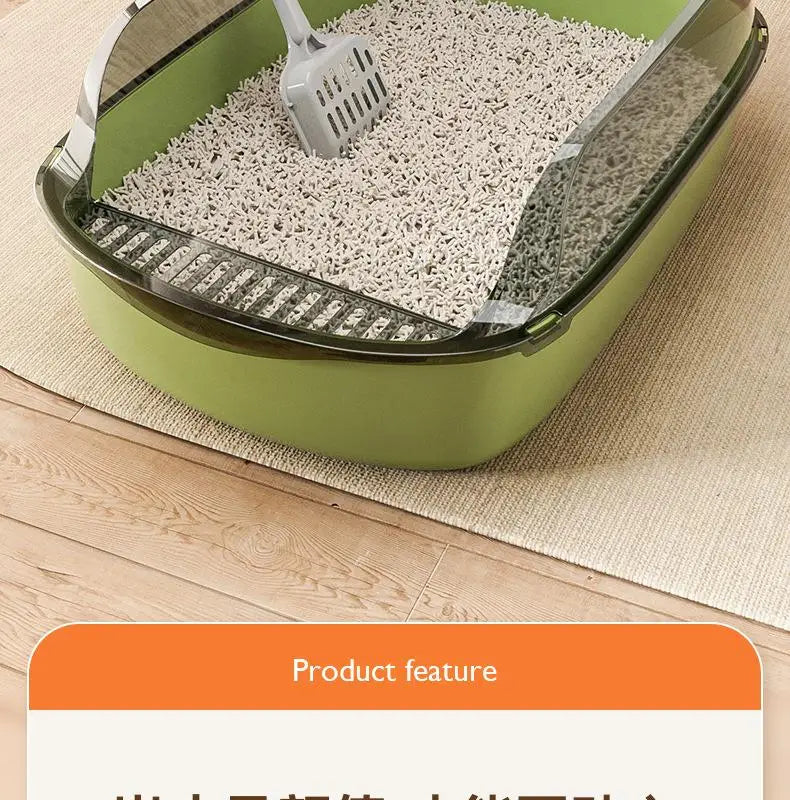 Cat Litter Box with Cat Litter Spatula Semi-enclosed Sandbox for Cats Rabbit Small Animals Cat Tray Kittens Litter Bedpans