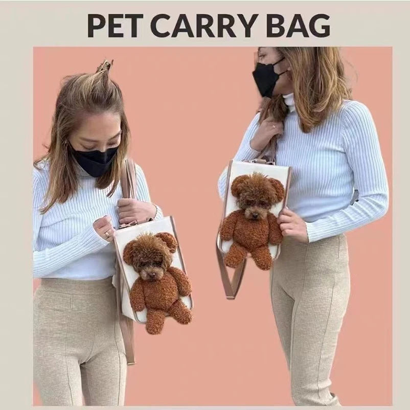 Pet carry bag Pet bag Creative fashionable handbag One-shoulder tilt straddle tote cat bag Small dog brown bear bag